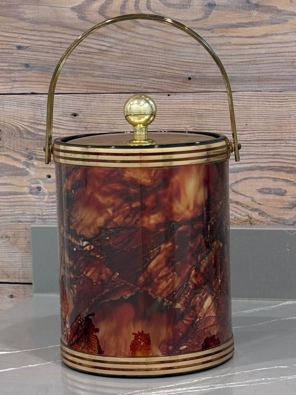 Kraftware Copper Brass Marbled Ice Bucket Mid Century